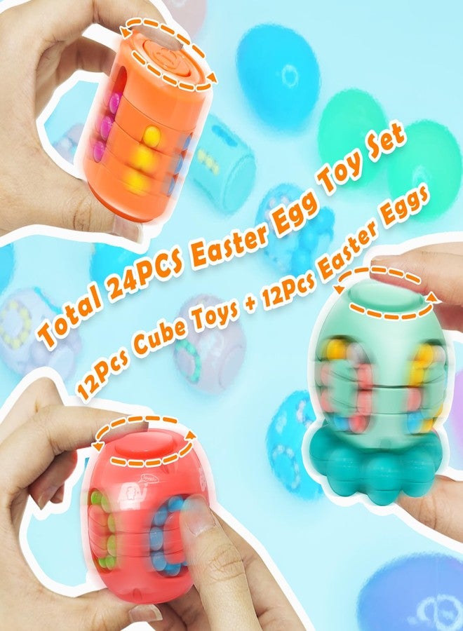 AMENON 12 Pack 3.4" Jumbo Prefilled Easter Eggs Filled 4 Style Magic Bean Cubes, SpinCrack Fidget Spinner Puzzle Toy Kid Teen Age 6-14 Easter Basket Essential Stuffer Egg Hunt Stress Relief Brain Teaser Game - Image 3